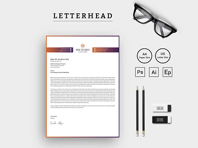 Mix Studio Letterhead Corporate Identity Template clean colorful corporate creative editable elegant ipad letter letterhead modern pad print ready simple sleek stationery stylish