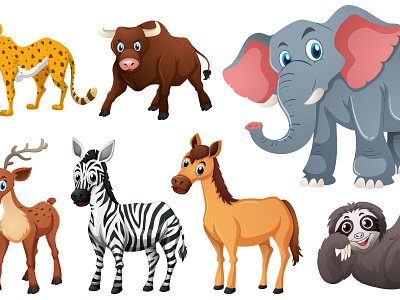 Wild-animals africa animals background cartoon character characters comic cute elephant giraffe hippo illustration lion set vector wildlife zebra