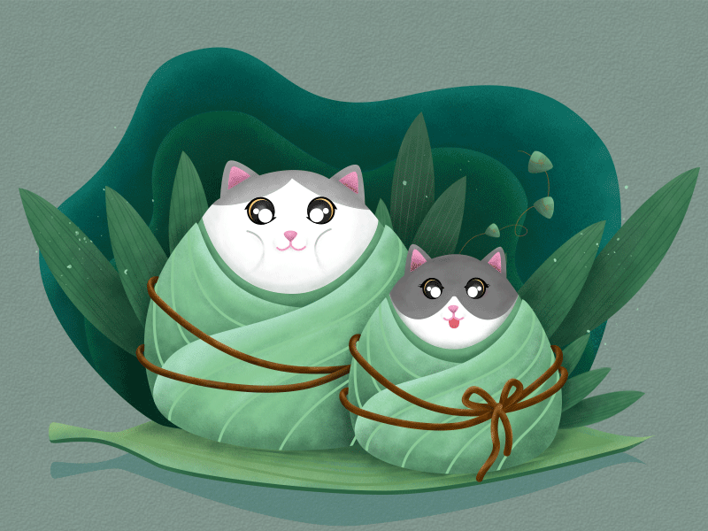 The Dragon Boat Festival--Lovely cats cat cute green illustration lovely