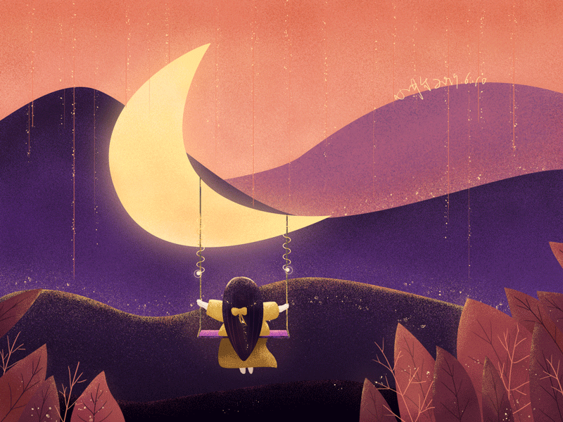 Moon Night dream gilr illustration lovely moon night violet