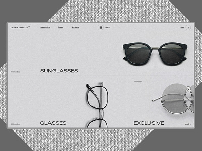 Gentle Monster animation glasses interaction minimal motion ui ux web white