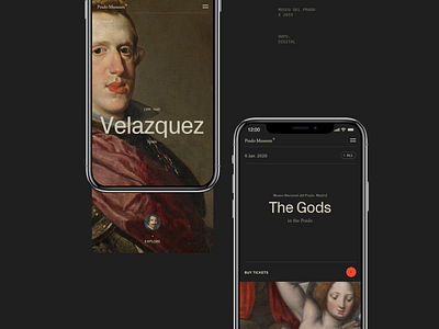 Museum of the Prado. black design grid minimal mobile mobile app mobile ui museum museum of art typography ui ux web