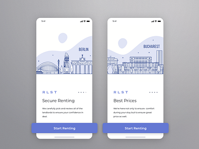 RLST - Long Term Renting App berlin bucharest city creative illustration line rent typography ui ux