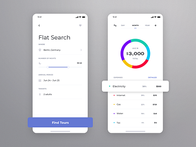 RLST - Search / Analytics agency analytics app bills booking chart dashboard flat minimal native ui ux