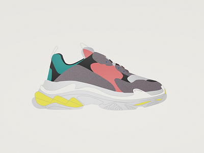Triple S Shoes Colorful Illustration