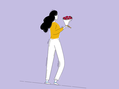 Girl walking with flowers