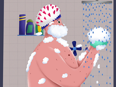 Foam party agency bath clean drawing estonia etheric foam illustration man morning procreate shadows shower