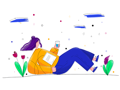 Summer rest - colored version agency chill colorful colors drawing etheric girl illustration leaves naure procreate rest study summer woman