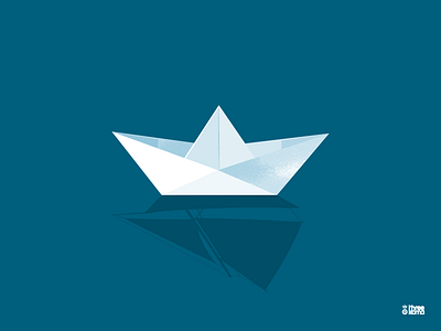 "Boat" bateau bleu blue boat digital art eau freelance graphic design graphic designer graphiste illustration illustrator origami paper papier rouen threekoma vector water