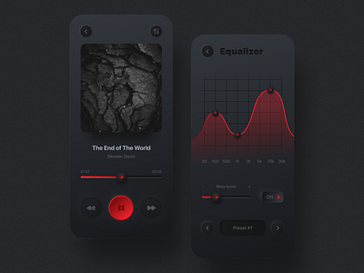 Music Player & Equalizer app design app ui black button dark design equalizer music player neumorphic neumorphism skeumorphic skeuomorphism ui ux