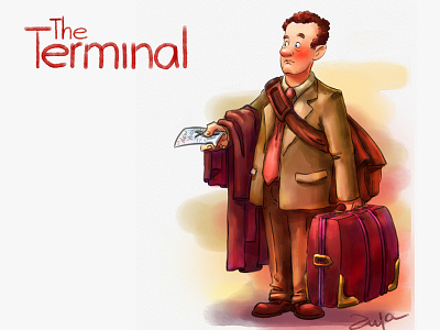 Tom Hanks in Terminal animation character design christmas design illustration movies watercolor