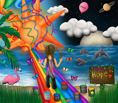 Creating Hope Illustration butterflies creative design digital illustration inner child outerspace procreate rainbow space sun sunshine