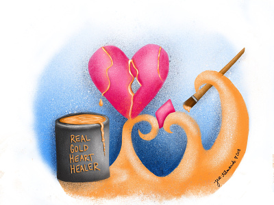 A Broken Heart Healed with Gold advertising broken heart creative concept design digital doodle gold hand lettering illustration procreate vector