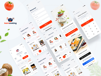 Learn Cooking - Social application for food lovers UI kit branding cooking app graphic design illustration illustrator inviting logo themeforest typography ux vector website