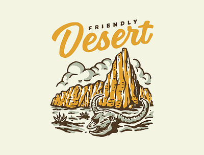 Friendly desert apparel badge cowboy hand drawn illustration t shirt design vintage western wild west