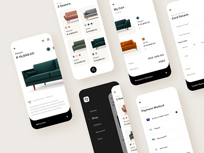 Sofacompany Retail App - Screens app cart checkout ecommerce flat icon minimal modern payment sketch symbol typography ui ux