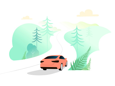 electric car distance illustration for EZEV automobile car distance drive electric electric car ezev fern illustration mountains travel ui vector