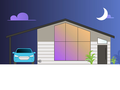 Car Charging at Home car charging electric car electric vehicle illustration midcentury night vector