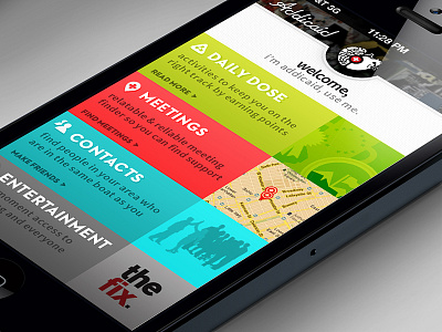Addicaid Main menu addicaid addiction app design melissa feudi