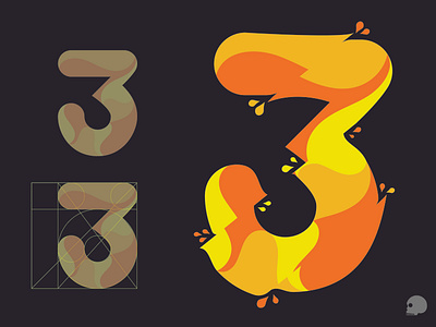 Three branding cut design drips drops graphic graphicdesigner grid illustration layout lettering monochromatic number number lettering number typography orange three typography vector