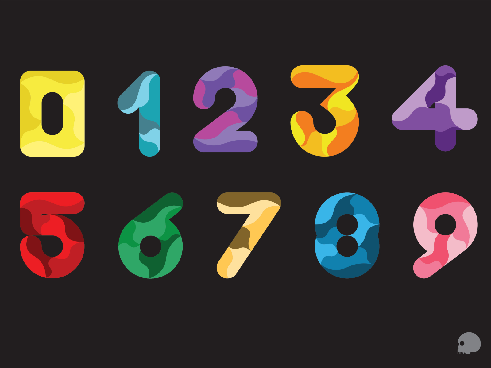 Numbers 0 to 9 monochromatic colorful curves lettering typography graphicdesigner zero nine eight seven six five four three two one numbers vector illustration graphic