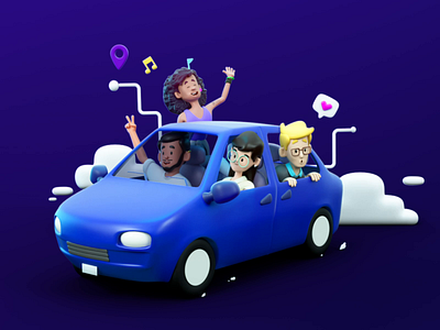 The Ride - Heetch 3d avatars car character friends gradient human octane ride