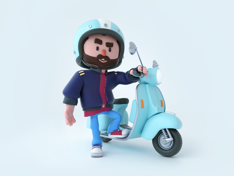 Vespa pose 3d avatar bike character gradient human motorbike octane soft vespa