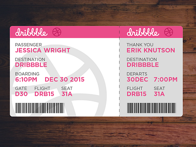 Now Landing boarding pass debut dribbble thank you ticket