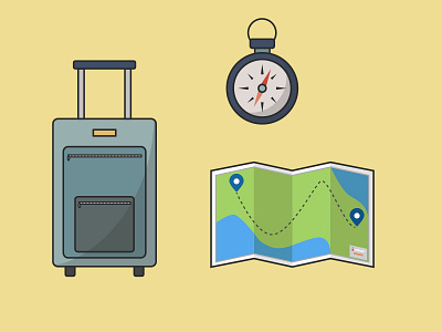 Travel Icons WIP compass icon illustration map suitcase travel