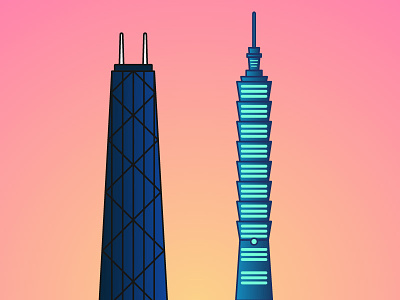 Chicago to Taipei chicago illustration john hancock center landmark taipei taipei 101 wip