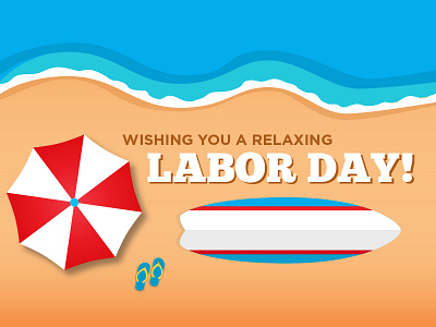 Labor Day beach flip flops illustration labor day ocean sand surfboard umbrella
