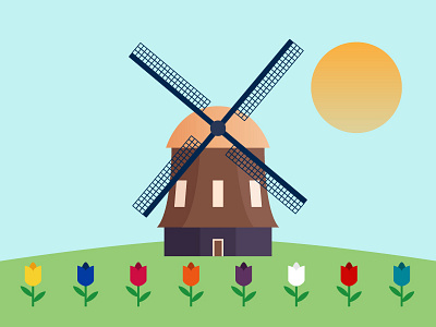 Holland flowers holland illustration sun tulip vectober windmill