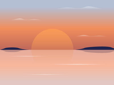 Sunset clouds gradient illustration ocean sun sunset vectober water