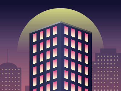 City Lights building city cityscape illustration lights moon night