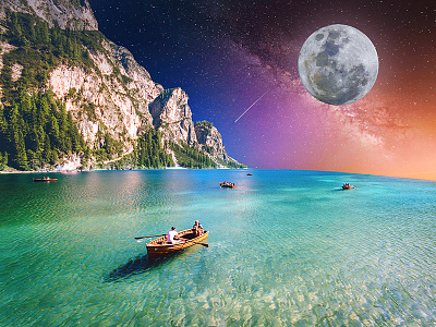 Escapism collage mountain photo manipulation moon remix space stars surrealism water