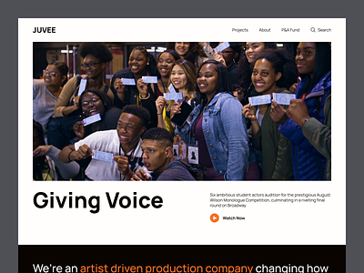 Juvee Productions Homepage — RDSN 001 community design feed homepage landing page minimal minimalist orange ui ux video website