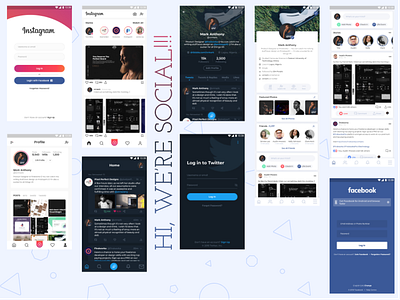 Social Media Mobile Screens facebook instagram login profile profile card redesign social media social media app twitter