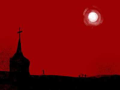 Is food hiding in the church? church graveyard illustration ipad procreate red sun zombie