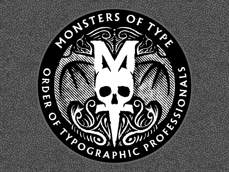 Monsters of Type Doodle circle seal skull wings