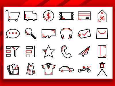 Shopping Red Outline icon app busy design icon illustrator mobile monitor office red send set shopping store ui vector web work