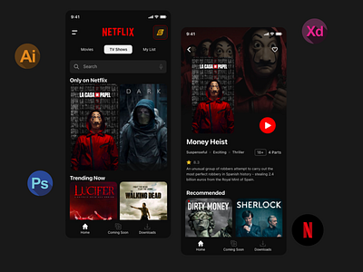 Netflix mobile app | Uplabs redesign challenge adobexd app dark darkmode darktheme design ios netflix netflixapp srinath ui uplabs ux xd