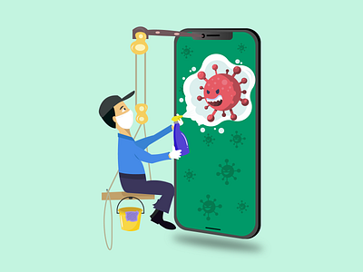 COVID Protection cleaning coronavirus covid 19 design germs green human illustration ilustrator mobile protection sanitizer stayhome staysafe vector