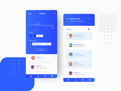 Filter and Selection screen adobe blue concept design filter filters flat illustration ios iphone x mobile mobile app mobile app design mobile ui red selection typography ui ux