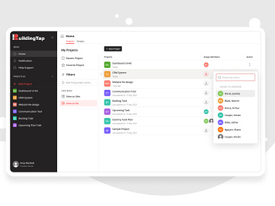 Assign Projects to Team Members app design ui web