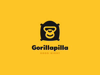 Gorillapilla ape brand branding cajva design good night gorilla identity logo moon pillow sleep stars yellow and black
