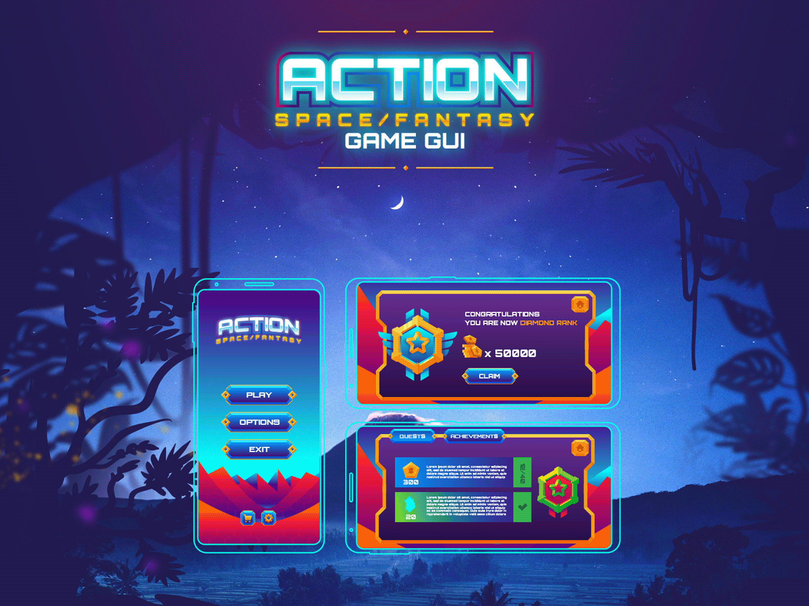 Action Space&Fantasy Graphic User Interface cajva gui mobile app mobile game mobile ui ui ui ux ui design