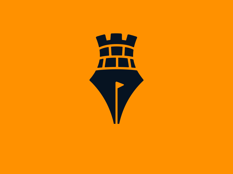 Fortress Library logo concept castle defense fortress king library pen study tower writer writing