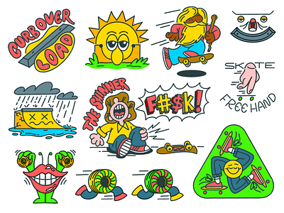Skateboarding Stickers design doodle fun illustration skateboarding stickers