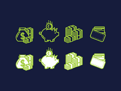 Money Icons cash fun green icons illustration money piggy bank