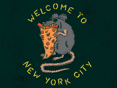 Welcome to NYC fun gross hand drawn illustration new york city pizza rat